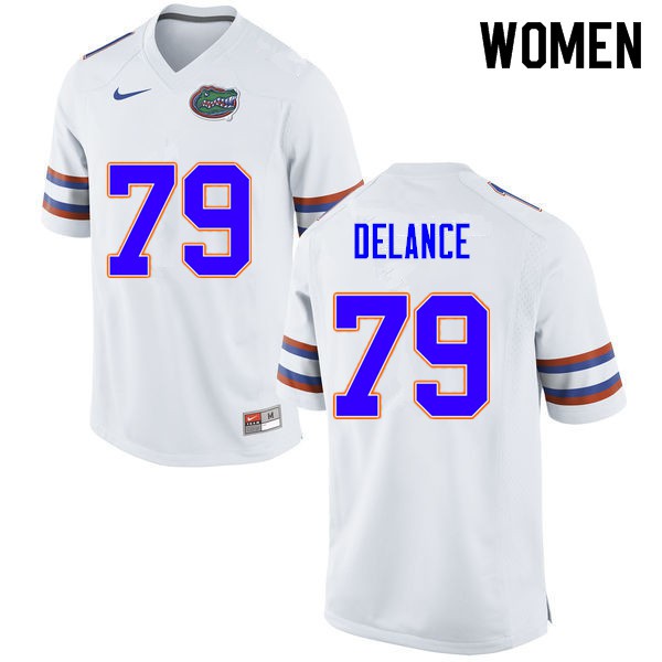 Women #79 Jean DeLance Florida Gators College Football Jerseys White